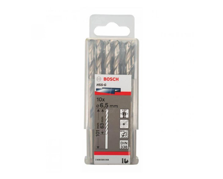 Bộ mũi khoan sắt Bosch HSS-G 6.5MM (HỘP 10 MŨI) (2608595068)