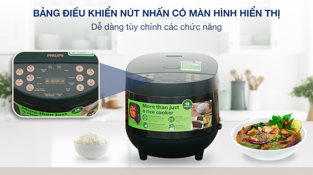 Nồi cơm điện tử Philips 1.8 lít HD4518/62 - Điều khiển