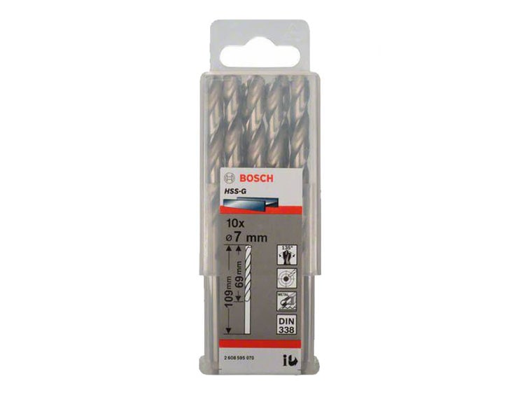 Bộ mũi khoan sắt Bosch HSS-G 7MM (HỘP 10 MŨI) 2608595070
