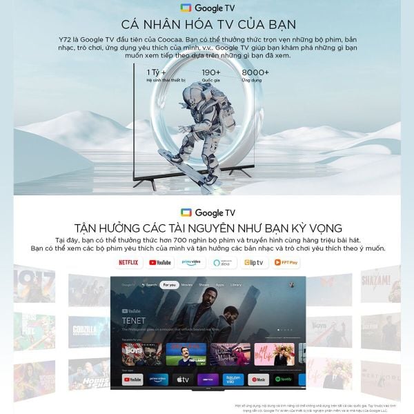 Nội dung giải trí phong phú từ Google TV trên Coocaa 65Y72