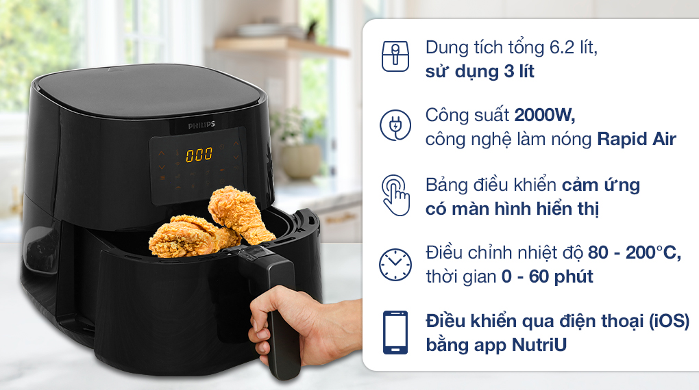 Nồi chiên không dầu Philips HD9280/90 6.2 lít