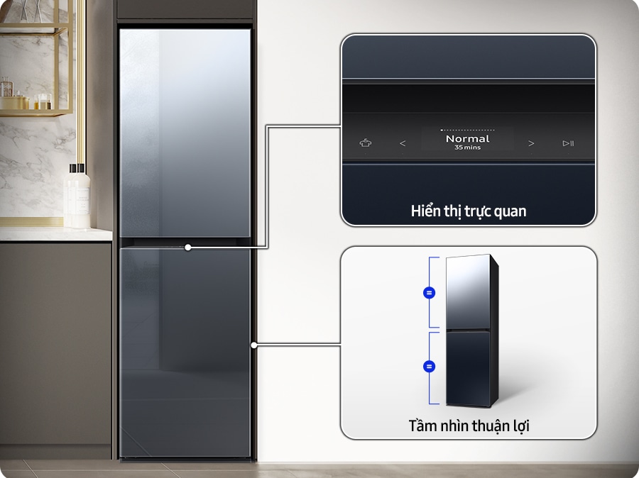 Air Dresser có hai điểm để vận hành thuận tiện. Điểm 1. Cửa trưng bày dễ dàng, Điểm 2. Tấm cửa (cùng kích thước). Màn hình hiển thị nằm ở giữa sản phẩm, do đó có thể vận hành dễ dàng.