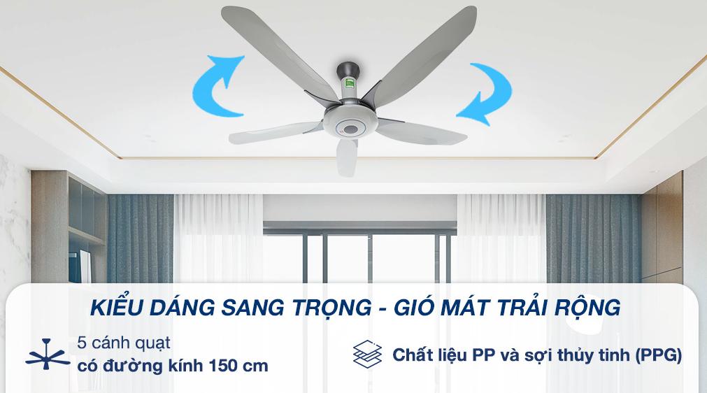 Quạt trần KDK 5 cánh Z60WS(GY)