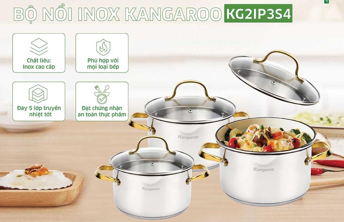 Bộ nồi inox cao cấp 5 lớp Kangaroo KG2IP3S4 