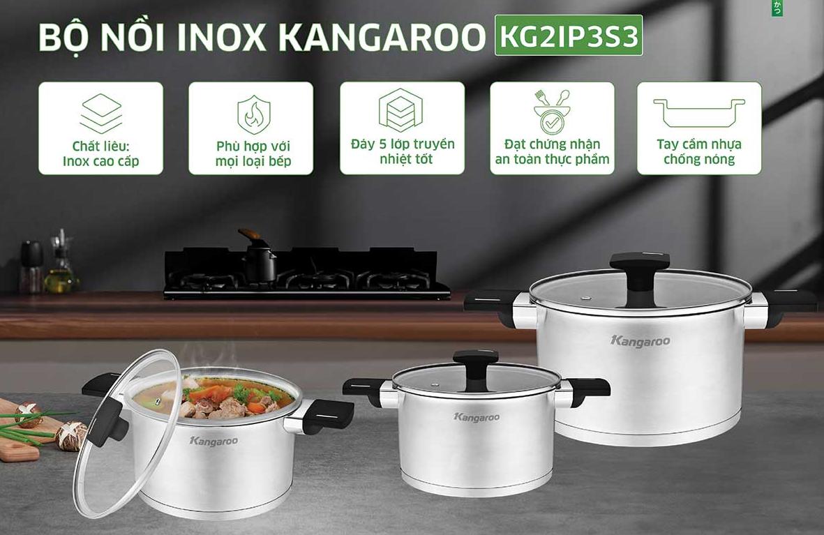 Bộ nồi inox cao cấp 5 lớp Kangaroo KG2IP3S3